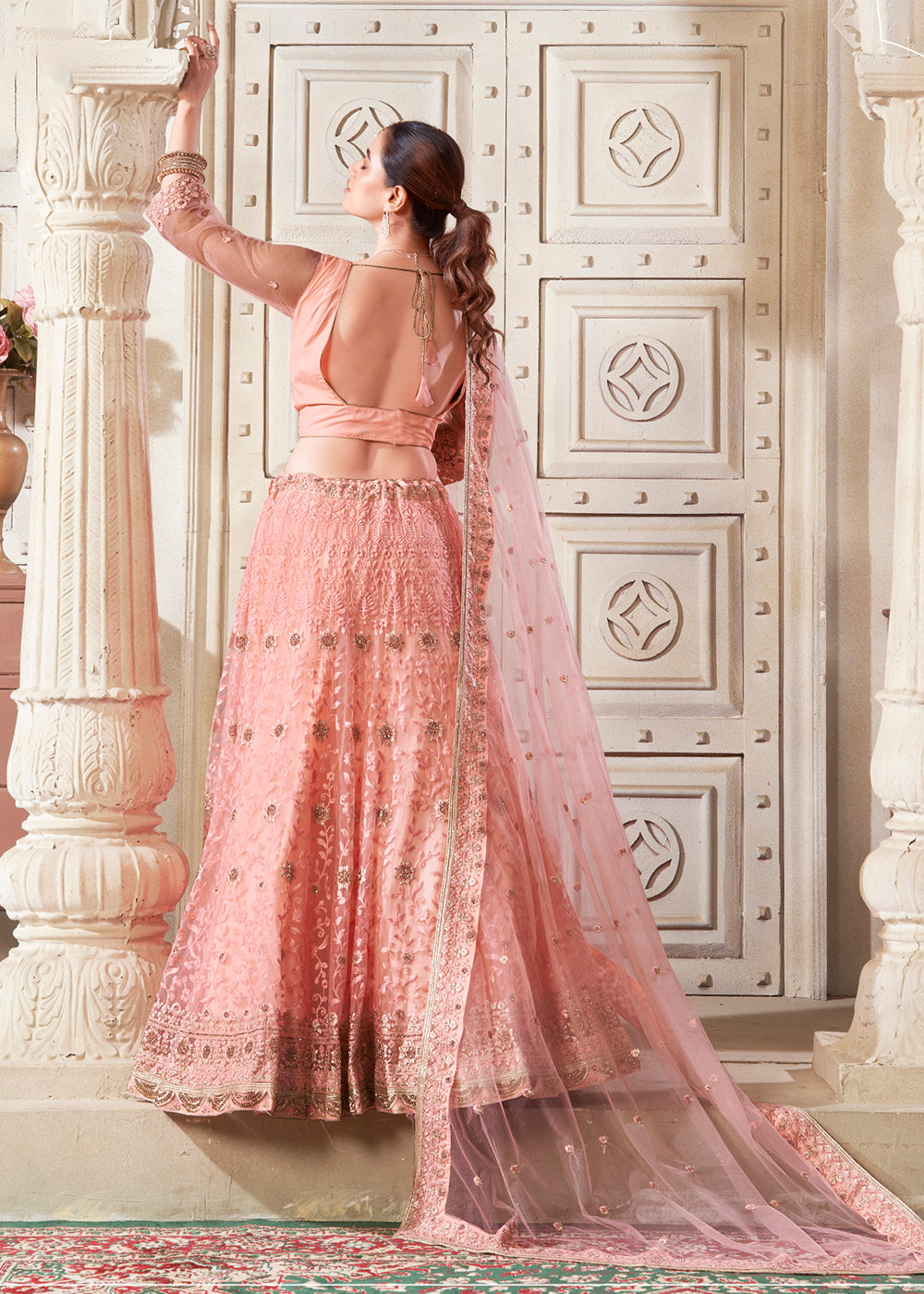 Precious Dark Peach Designer Wedding Style Lehenga Choli