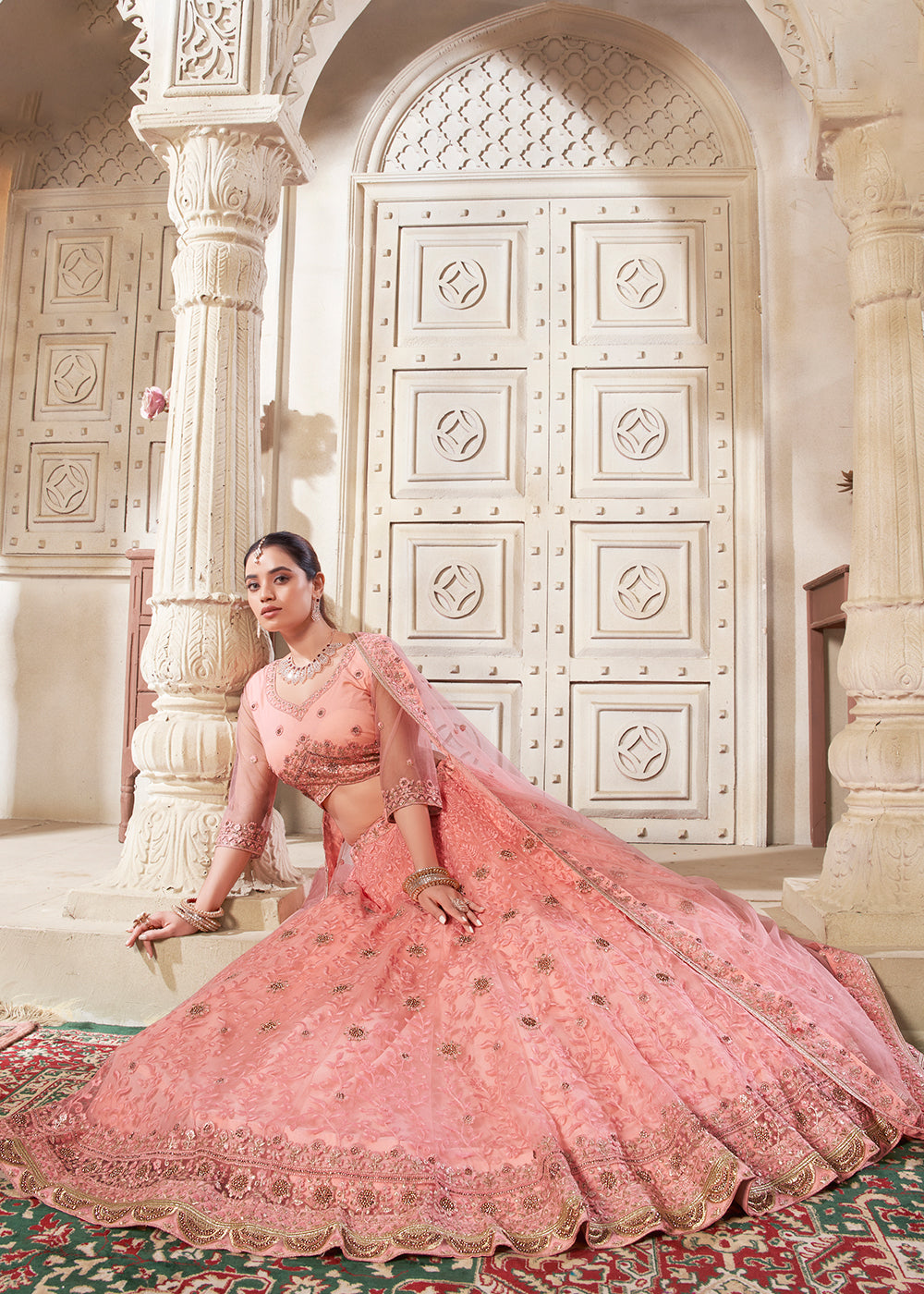 Precious Dark Peach Designer Wedding Style Lehenga Choli