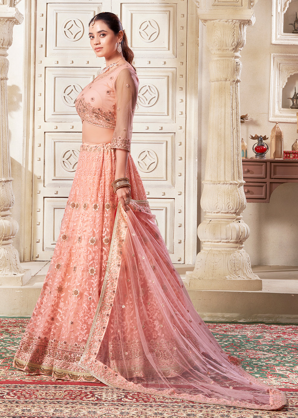 Precious Dark Peach Designer Wedding Style Lehenga Choli