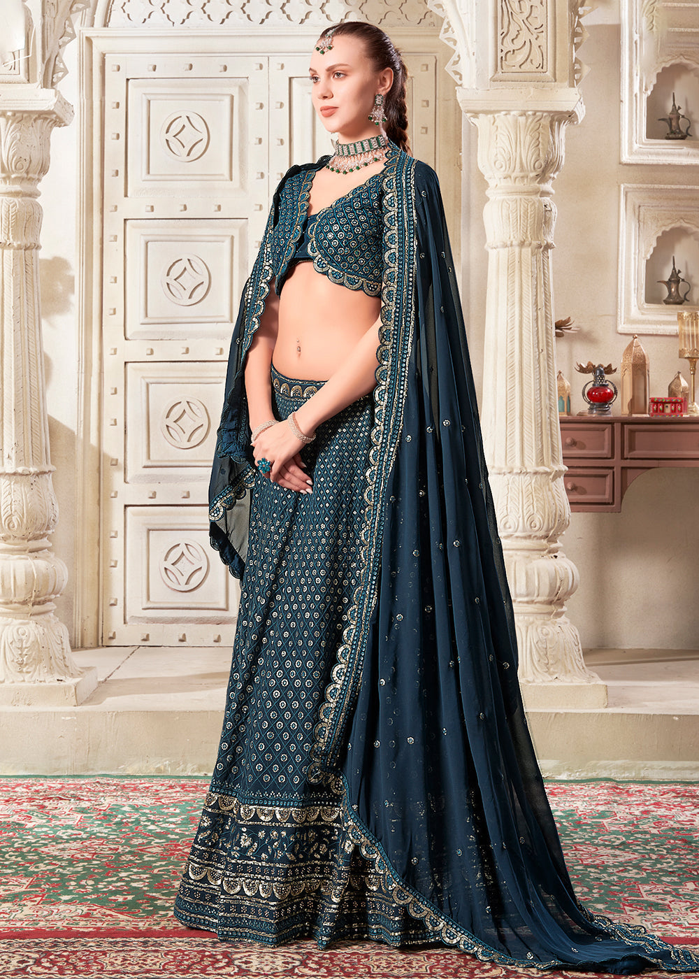 Exquisite and Luxurious Navy Blue Wedding Style Lehenga Choli