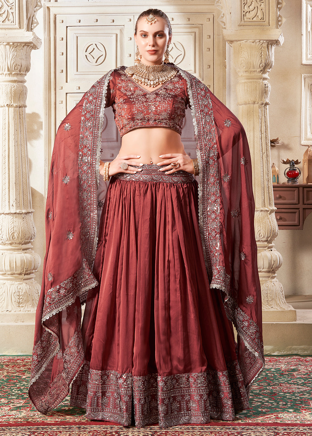 Enchanting and Designer Rusty Brown Wedding Style Lehenga Choli