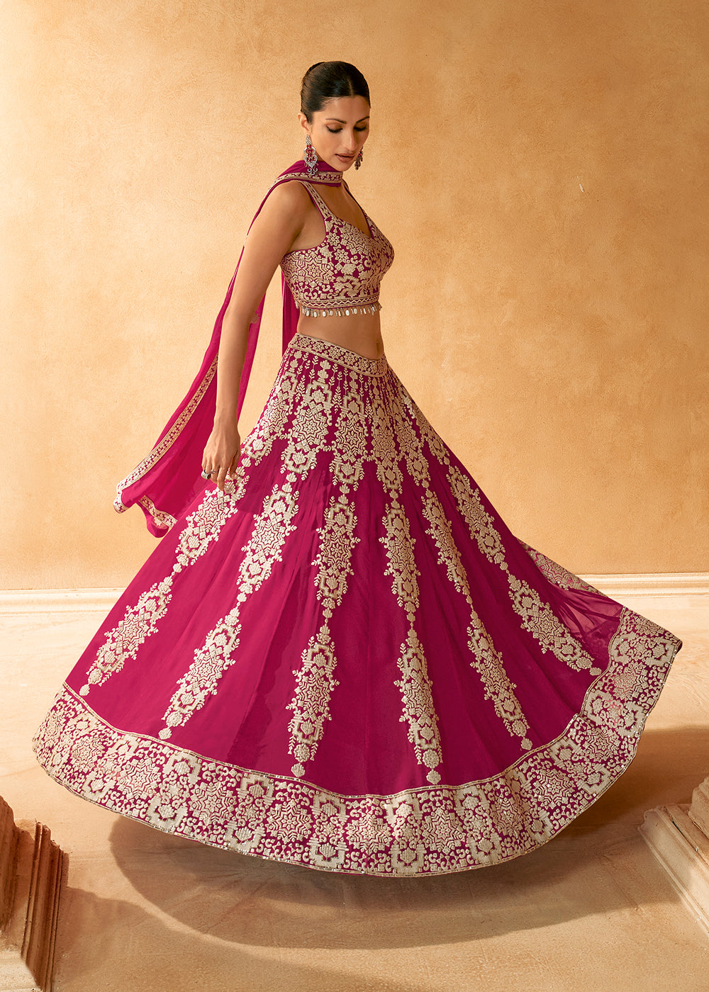 Fabulous Rani Pink Embroidered Bridal Lehenga Choli