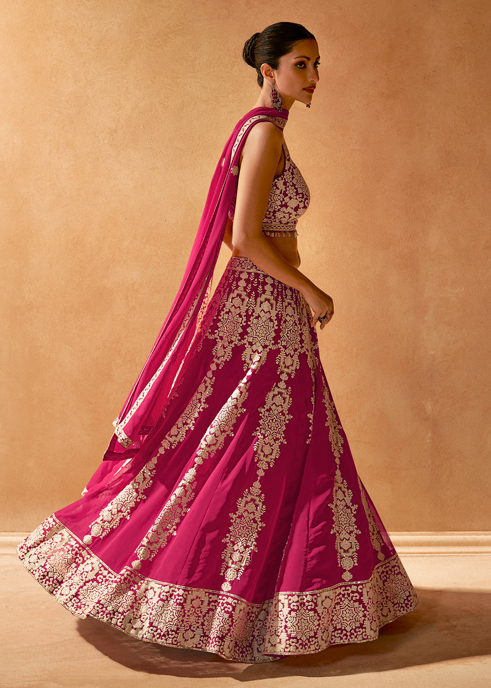 Fabulous Rani Pink Embroidered Bridal Lehenga Choli