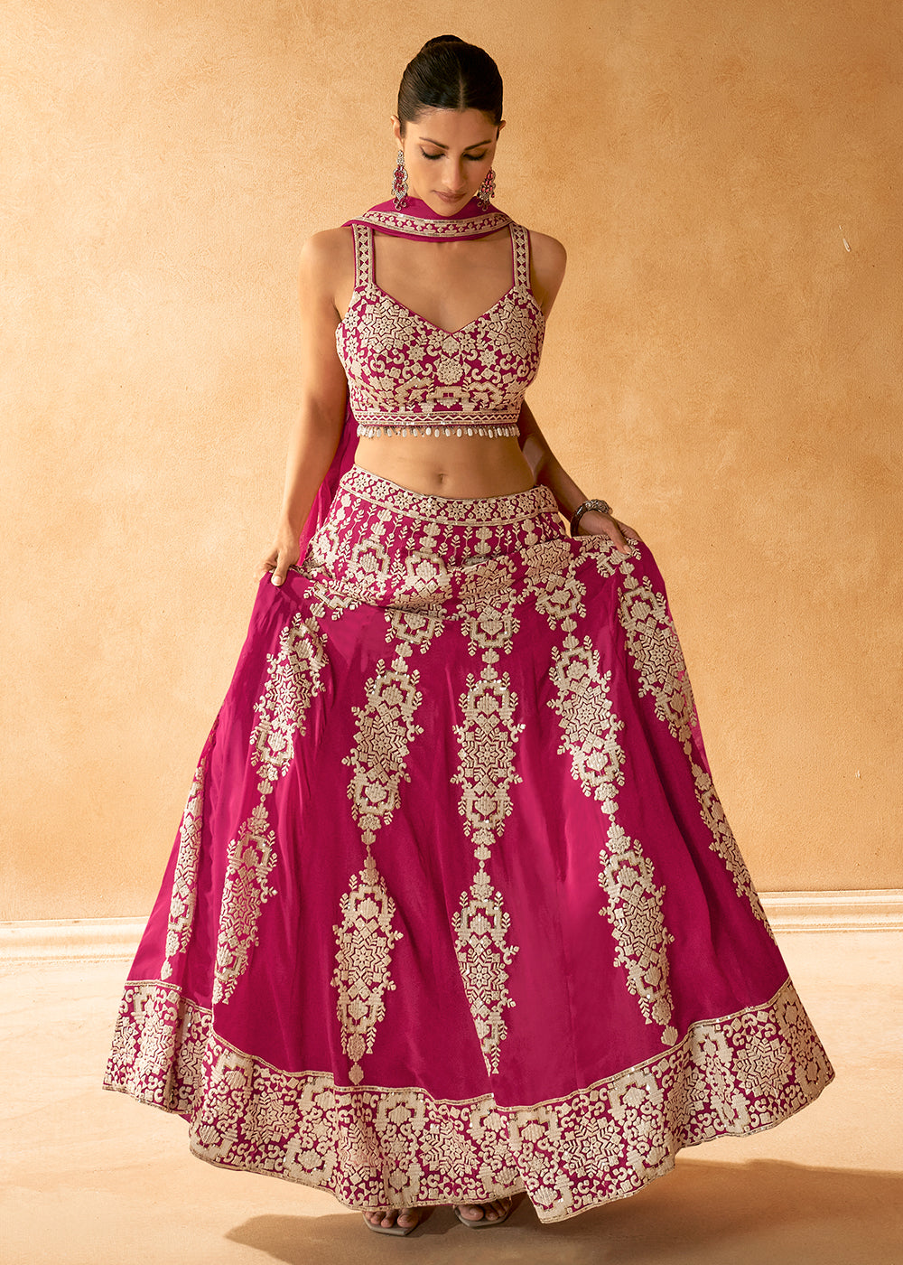 Fabulous Rani Pink Embroidered Bridal Lehenga Choli