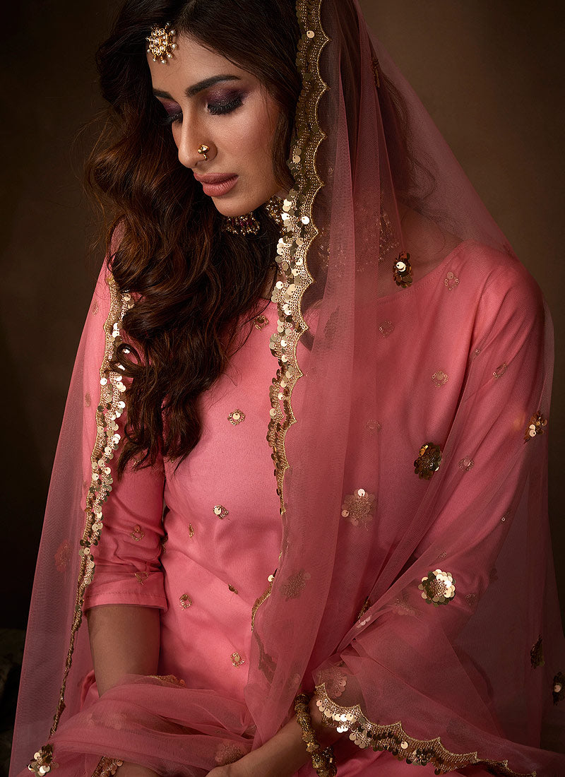 Pink Traditional Embroidered Gharara Suit
