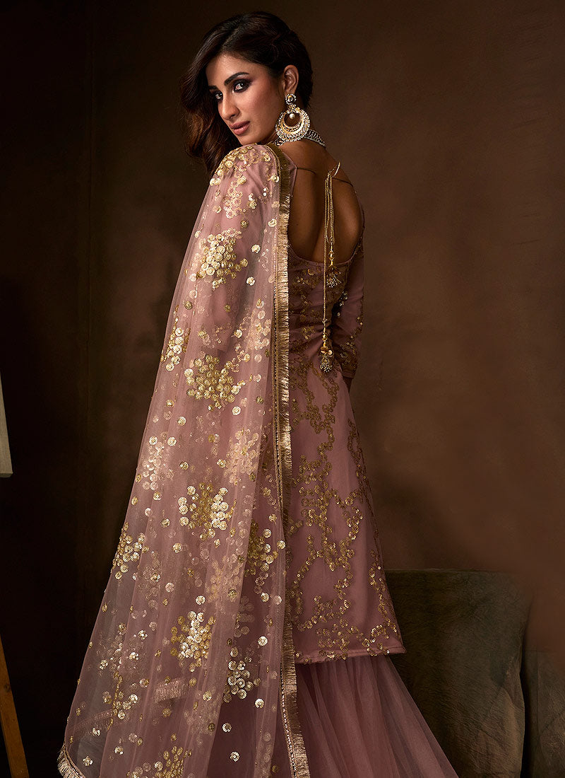 Purple Traditional Embroidered Gharara Suit