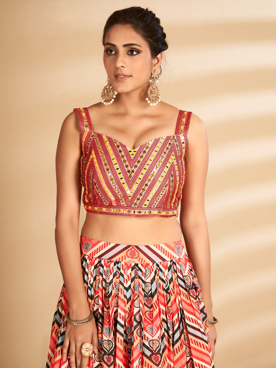 Multicolor Printed, Handwork Art Silk Semi Stitched Lehenga With Unstitched Blouse