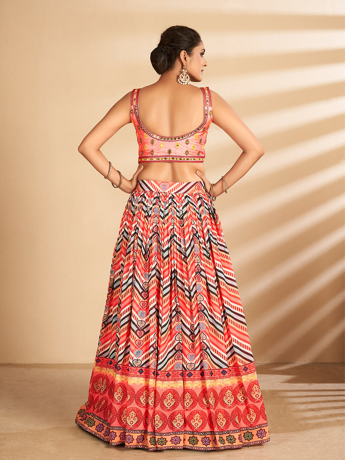 Multicolor Printed, Handwork Art Silk Semi Stitched Lehenga With Unstitched Blouse