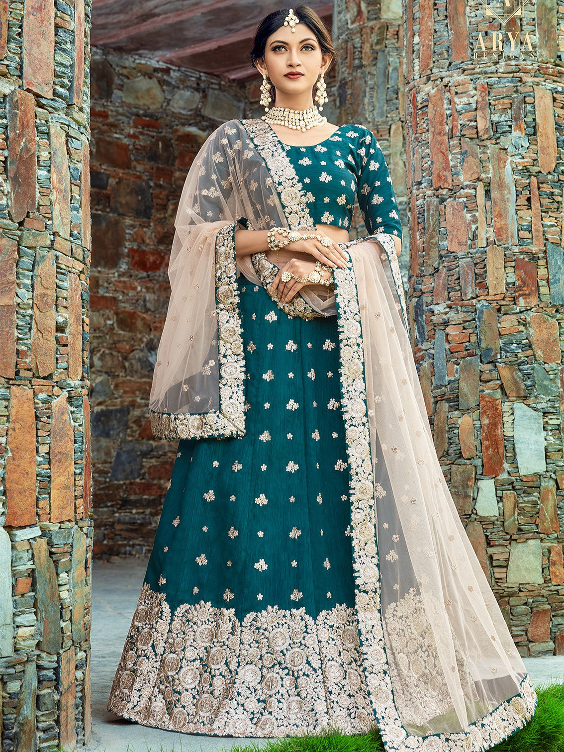 Teal Classy Semi Stitched Lehenga With Unstitched Blouse