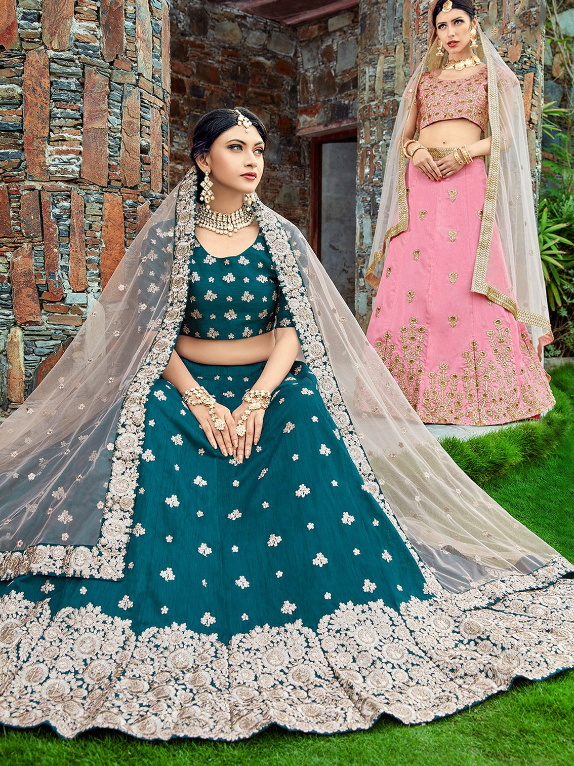 Teal Classy Semi Stitched Lehenga With Unstitched Blouse