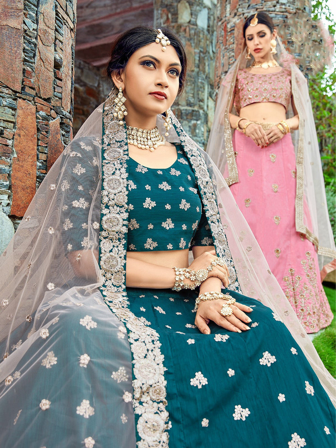 Teal Classy Semi Stitched Lehenga With Unstitched Blouse