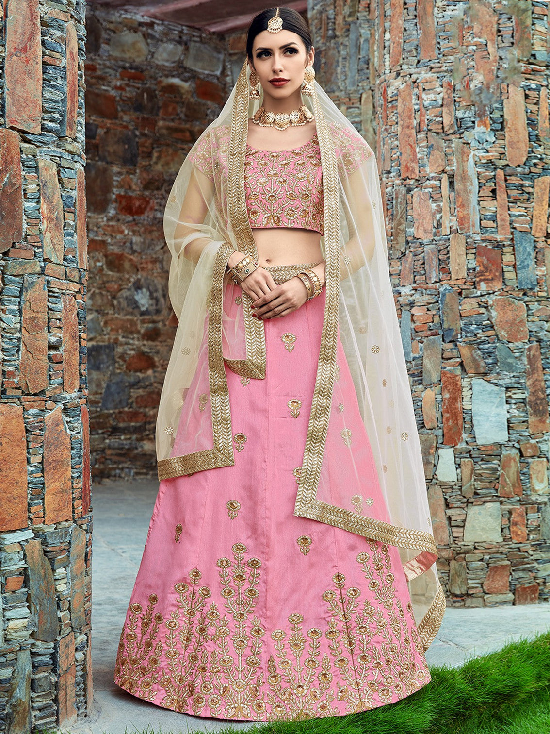 Designer Pink Semi Stitched Lehenga With Unstitched Blouse