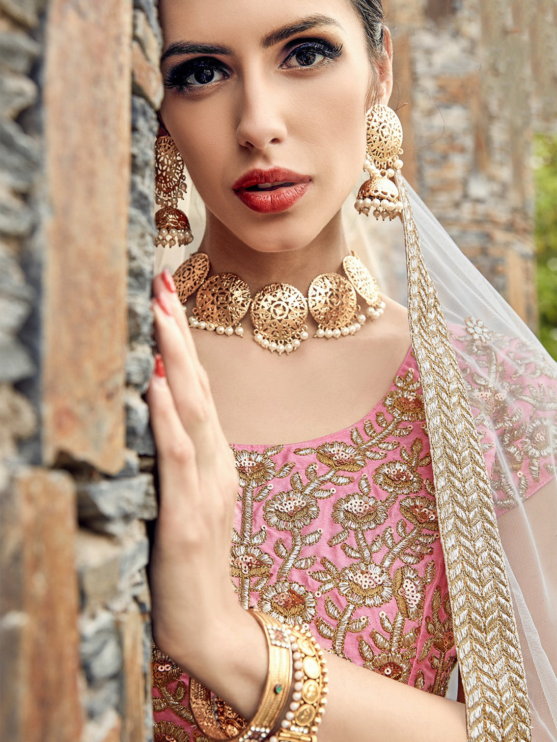 Designer Pink Semi Stitched Lehenga With Unstitched Blouse
