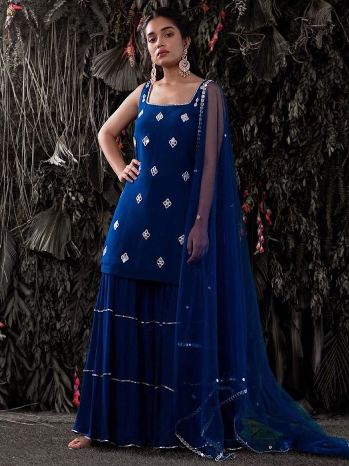 Dark Blue Georgette Designer  Semi Stitched Kurta Set