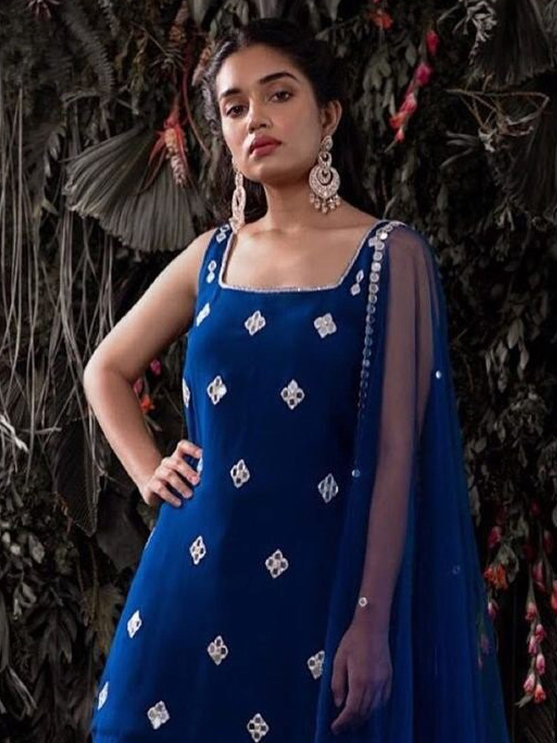 Dark Blue Georgette Designer  Semi Stitched Kurta Set