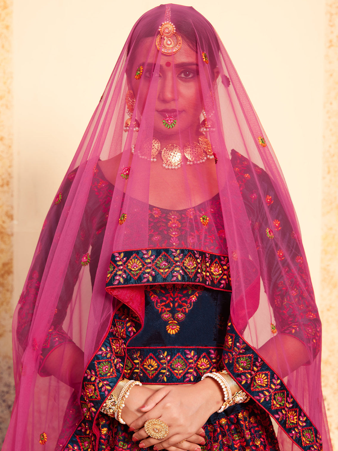 Dark Blue Designer Semi Stitched Lehenga With Unstitched Blouse