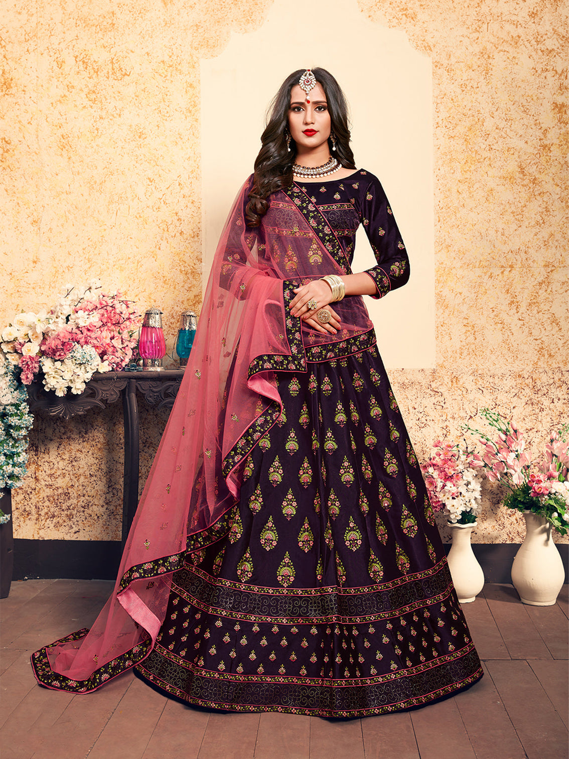 Purple Classy Semi Stitched Lehenga With Unstitched Blouse