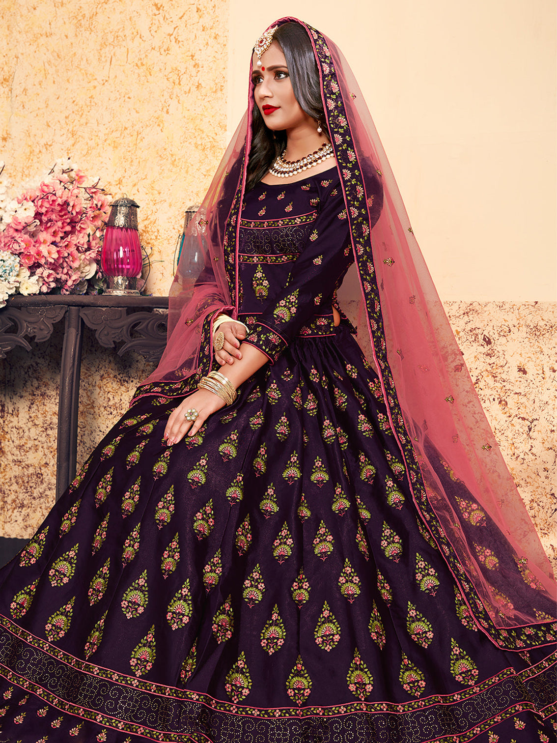 Purple Classy Semi Stitched Lehenga With Unstitched Blouse