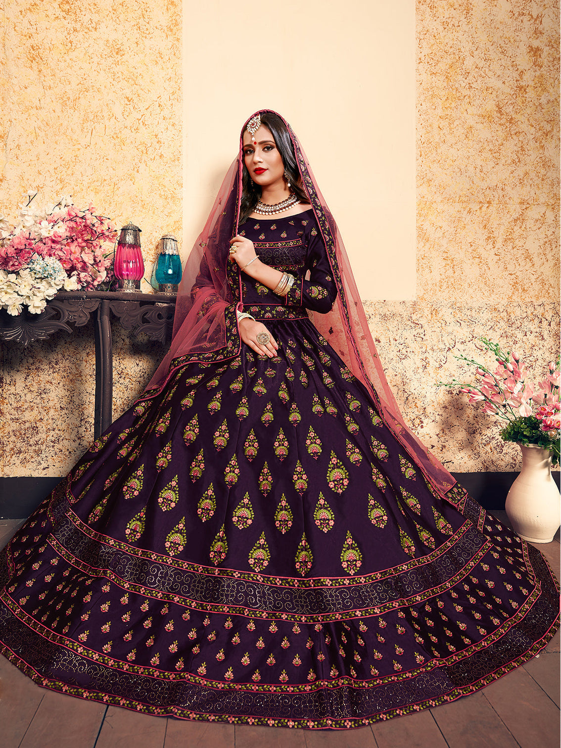 Purple Classy Semi Stitched Lehenga With Unstitched Blouse