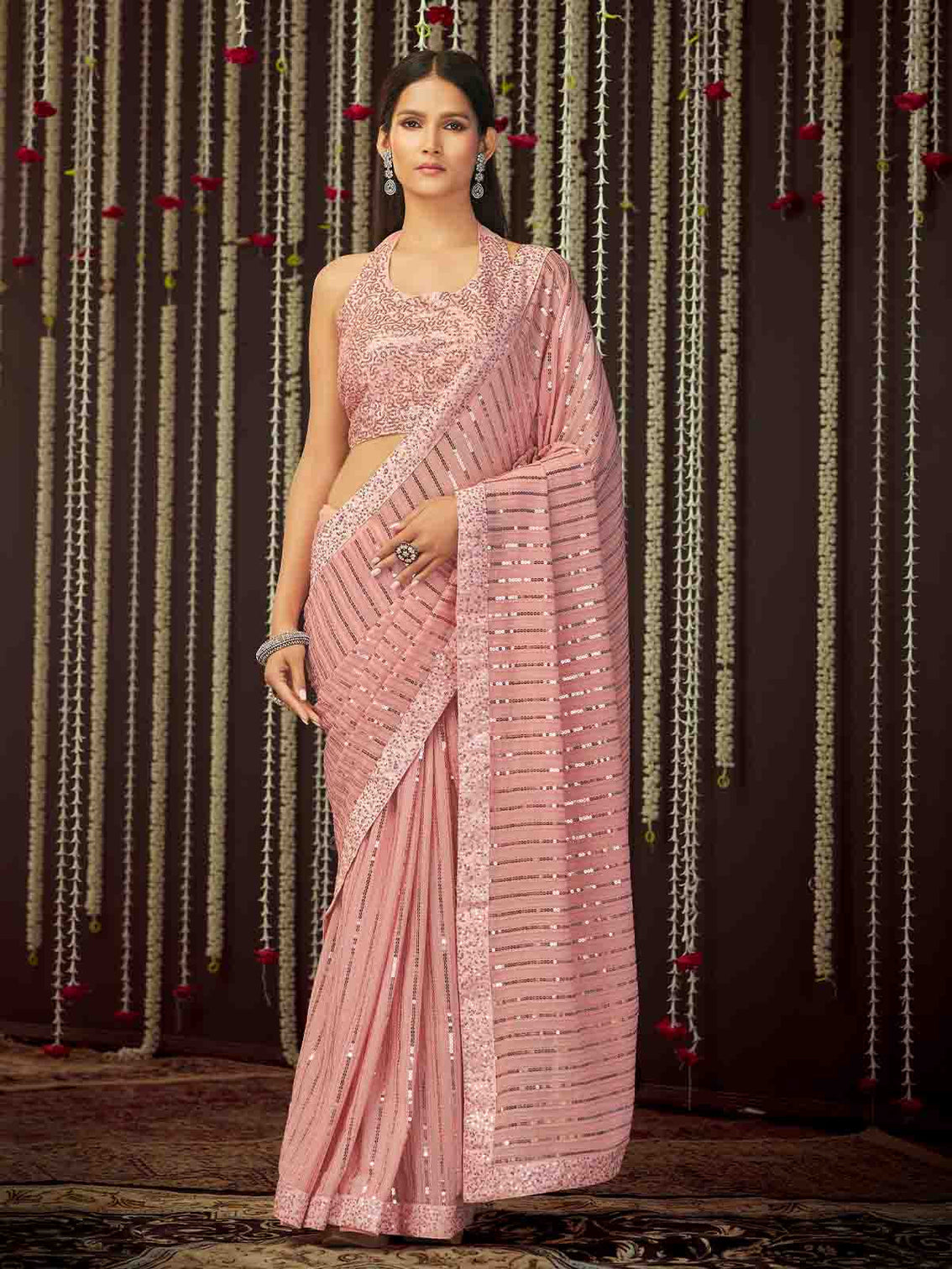 Pink Art Silk Embroidered Saree With Unstitched Blouse