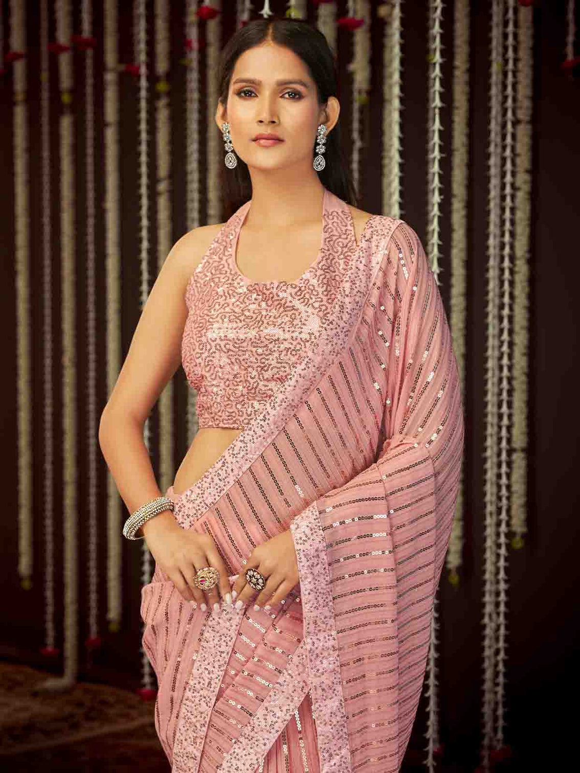 Pink Art Silk Embroidered Saree With Unstitched Blouse