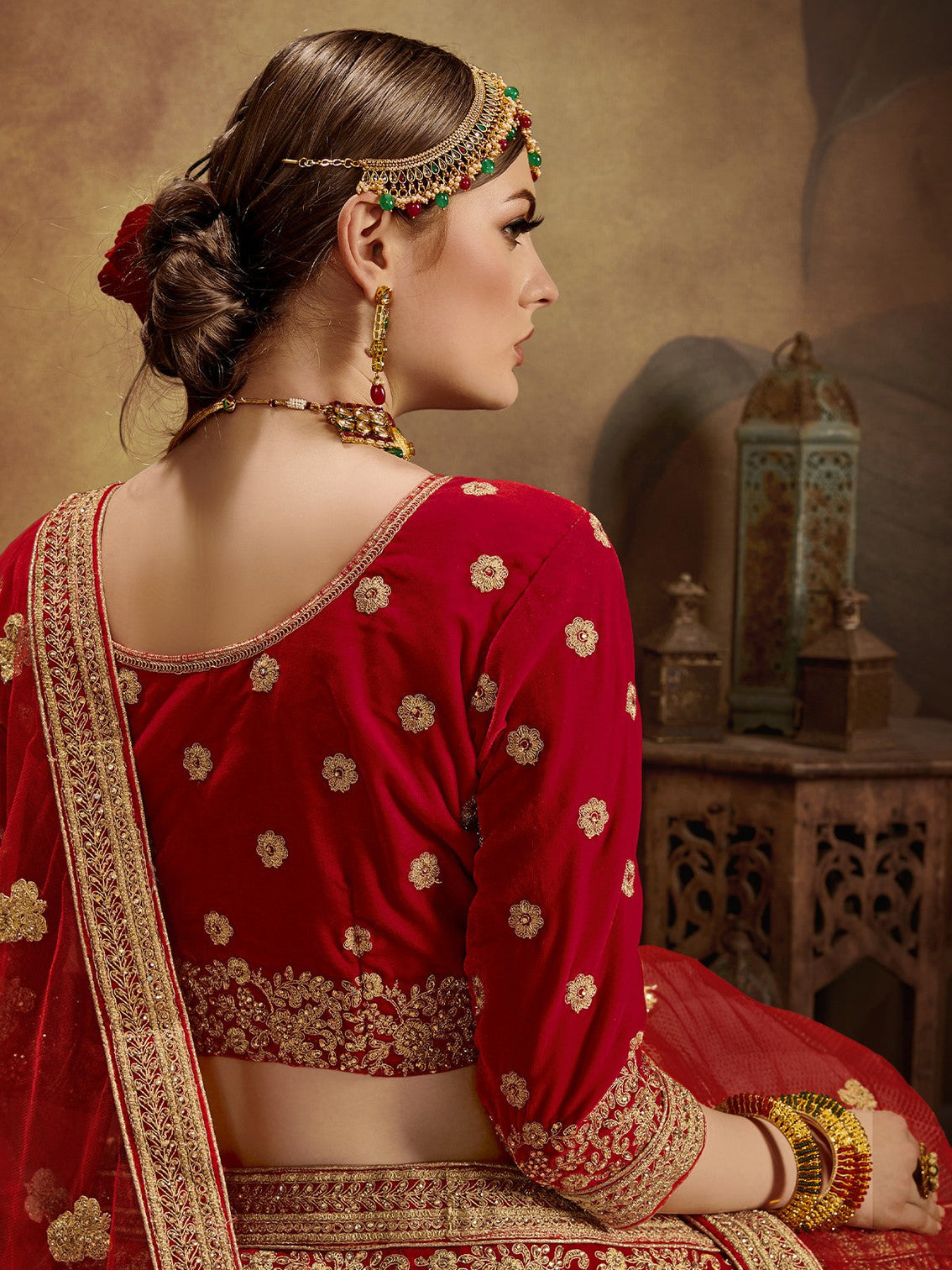 Red Elegant  Semi Stitched Lehenga With  Unstitched Blouse