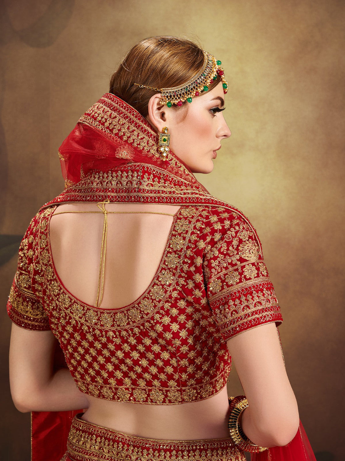 Red Elegant  Semi Stitched Lehenga With  Unstitched Blouse