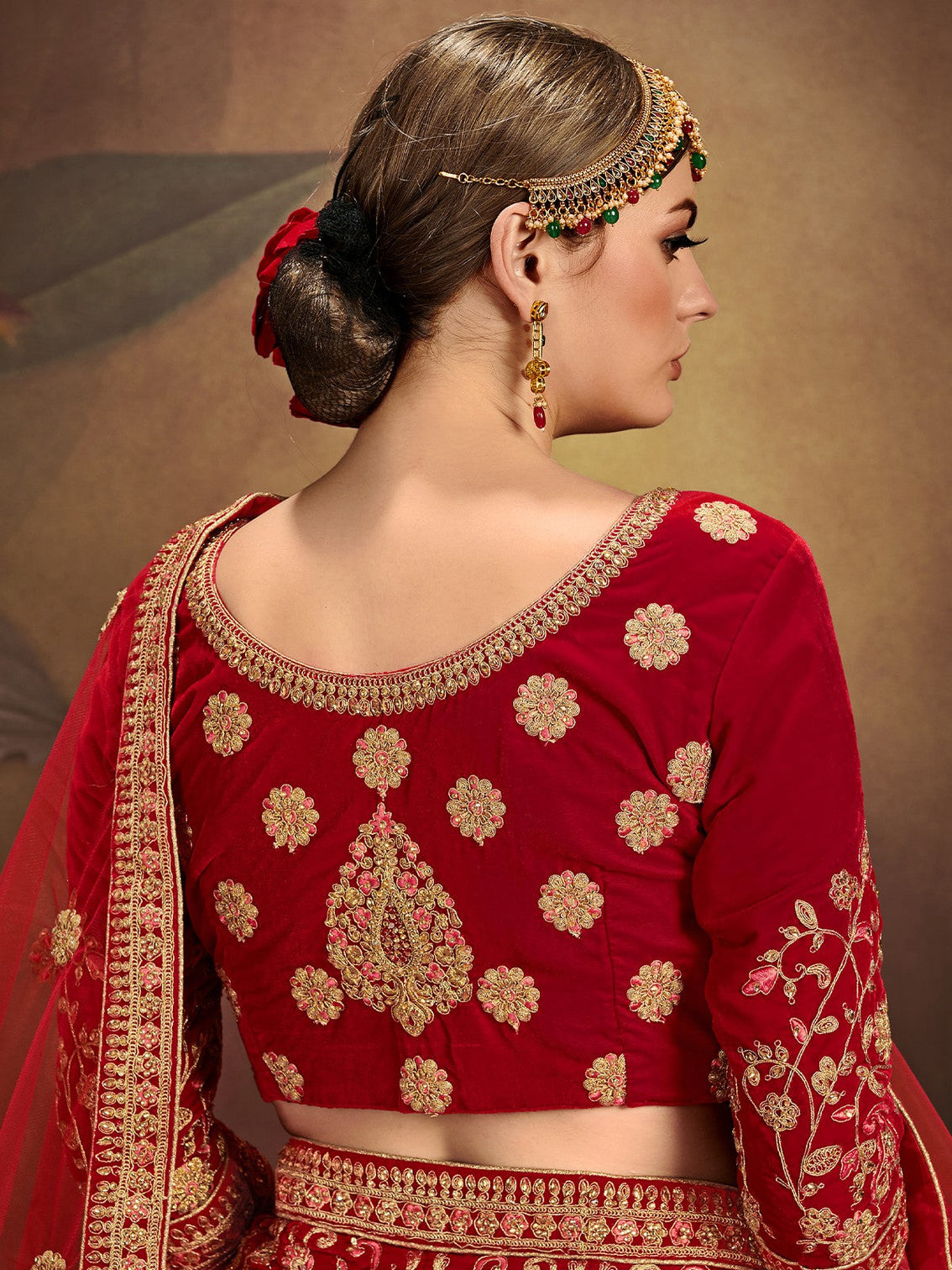 Red Elegant  Semi Stitched Lehenga With  Unstitched Blouse