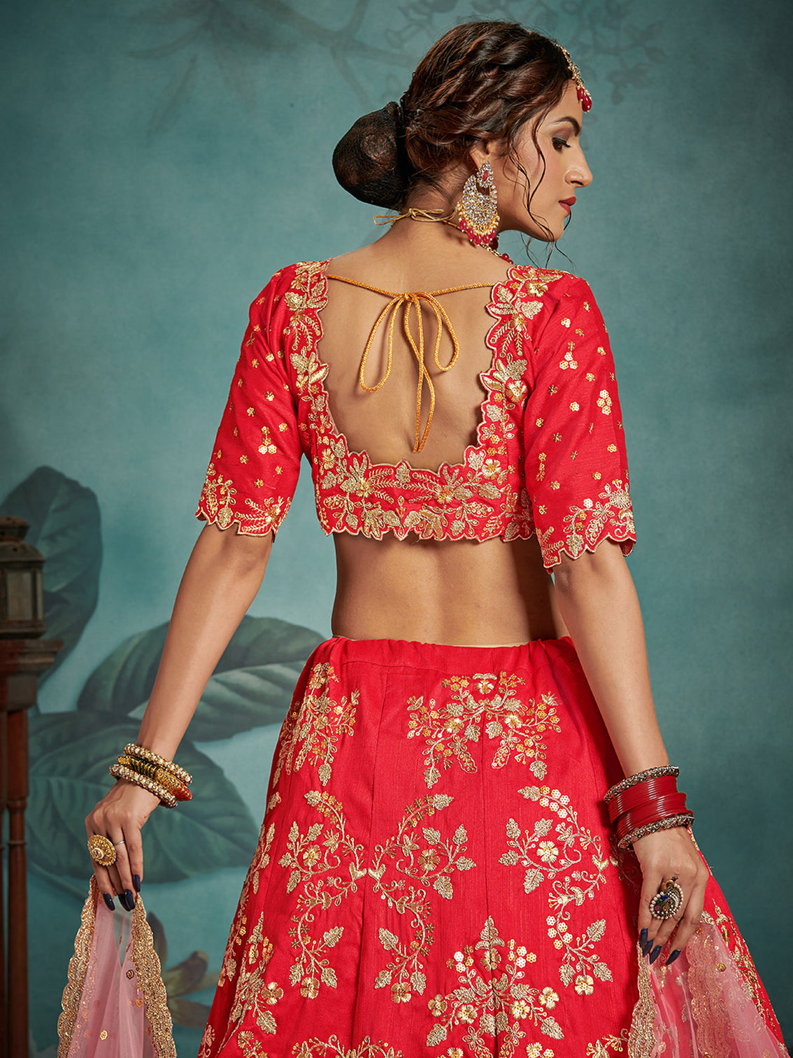 Semi Stitched Red Art Silk Semi Stitched Lehenga With Unstitched Blouse