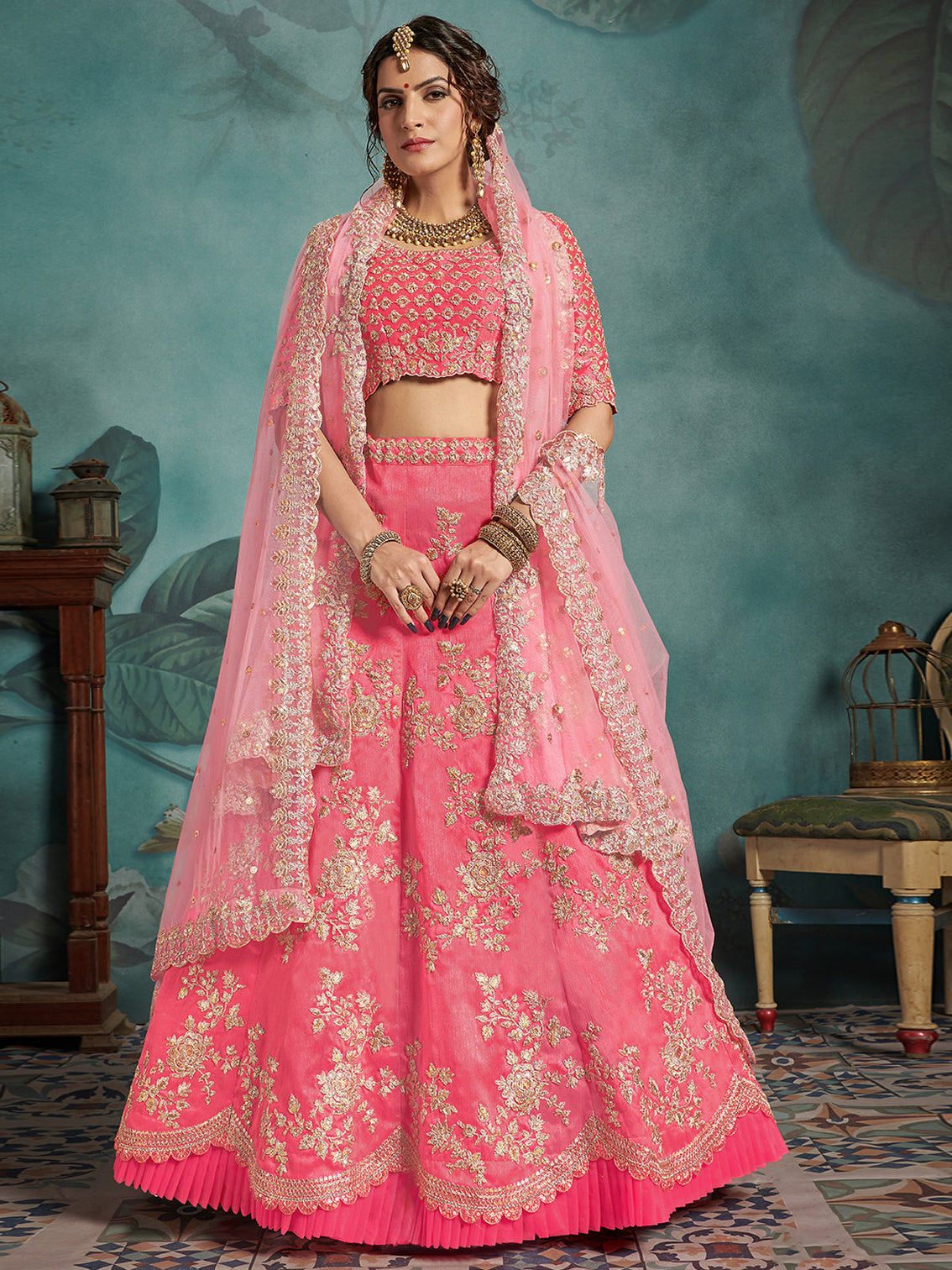 Pink Classy Semi Stitched Lehenga With Unstitched Blouse