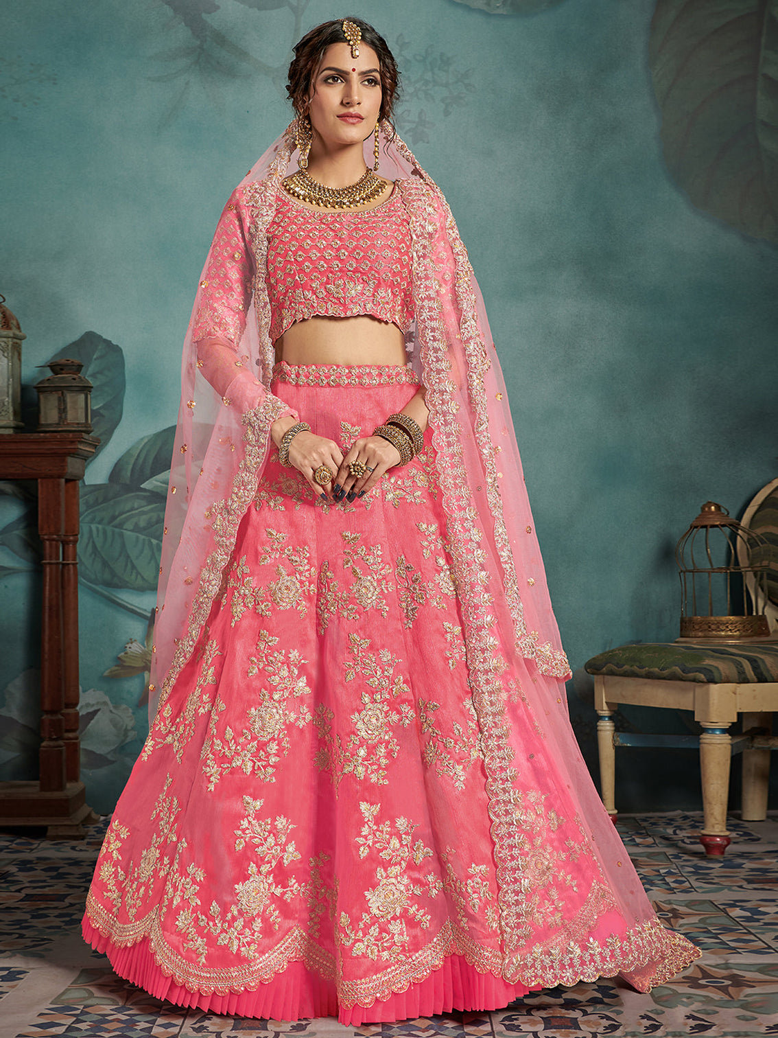Pink Classy Semi Stitched Lehenga With Unstitched Blouse