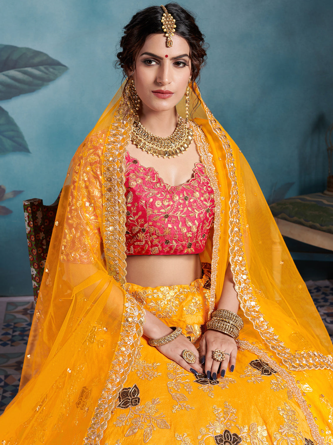 Designer Yellow Soft Net Semi Stitched Lehenga With Unstitched Blouse