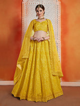 Designer Yellow Art Silk Semi Stitched Lehenga With Unstitched Blouse