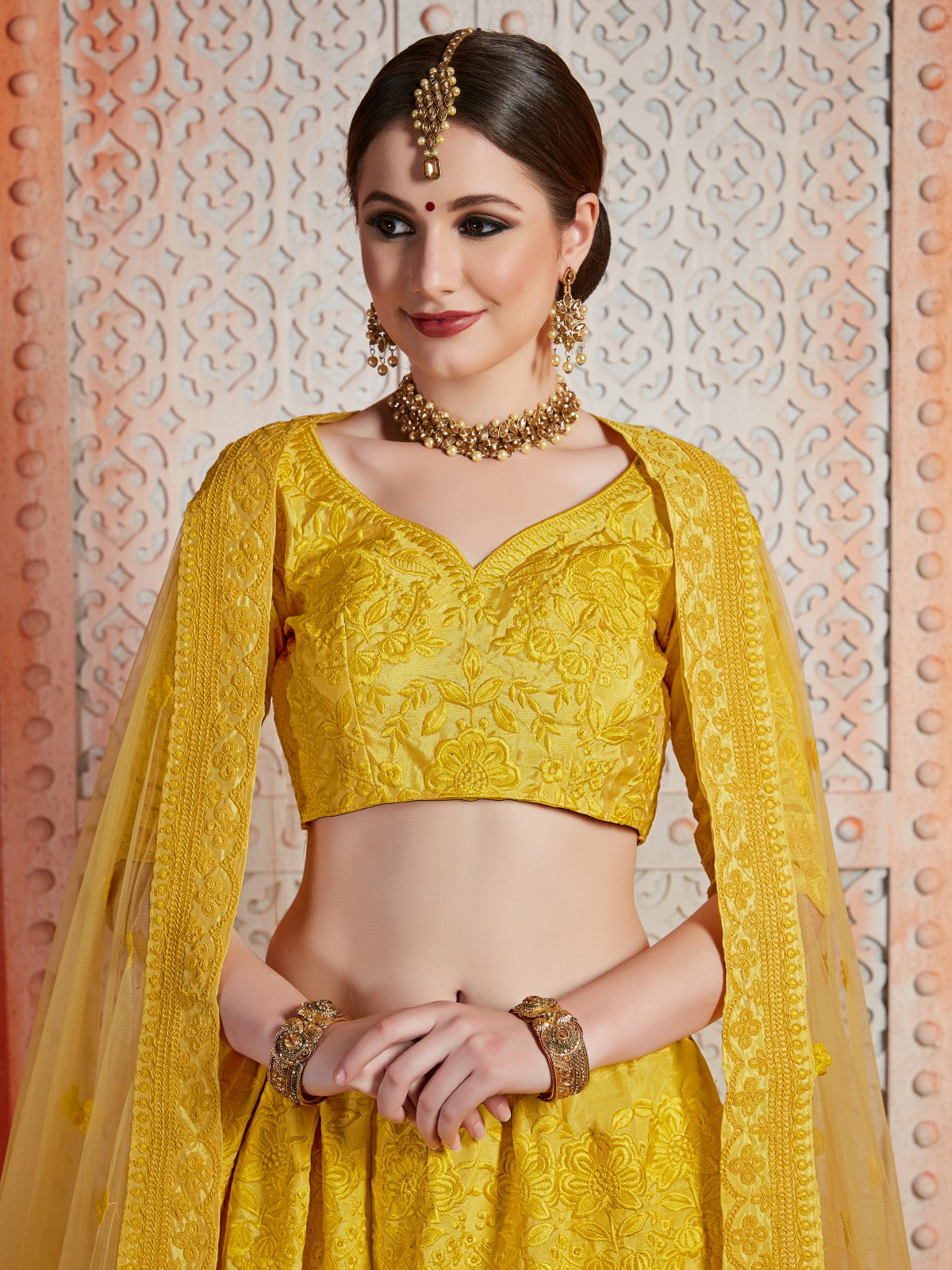 Designer Yellow Art Silk Semi Stitched Lehenga With Unstitched Blouse