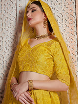 Designer Yellow Art Silk Semi Stitched Lehenga With Unstitched Blouse