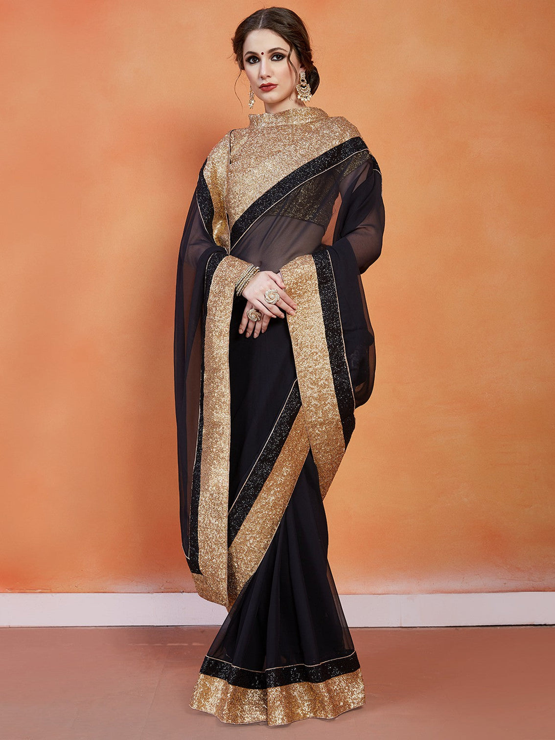 Black Georgette Saree With Unstitched Blouse
