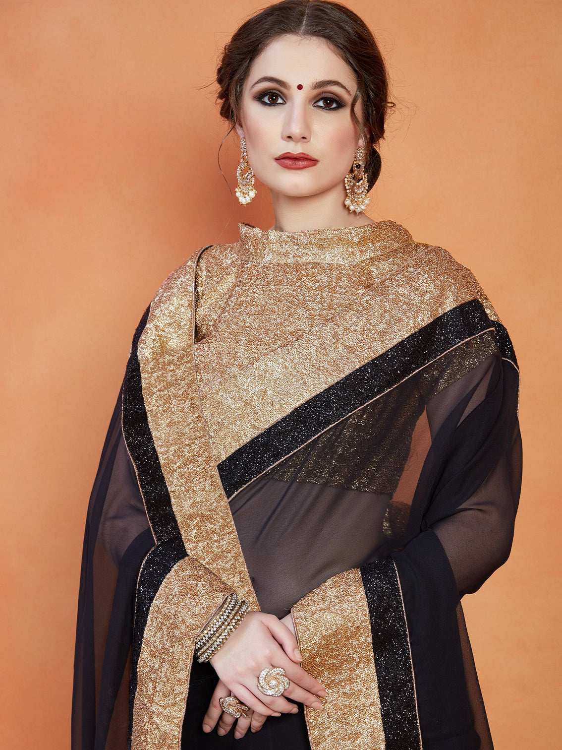 Black Georgette Saree With Unstitched Blouse