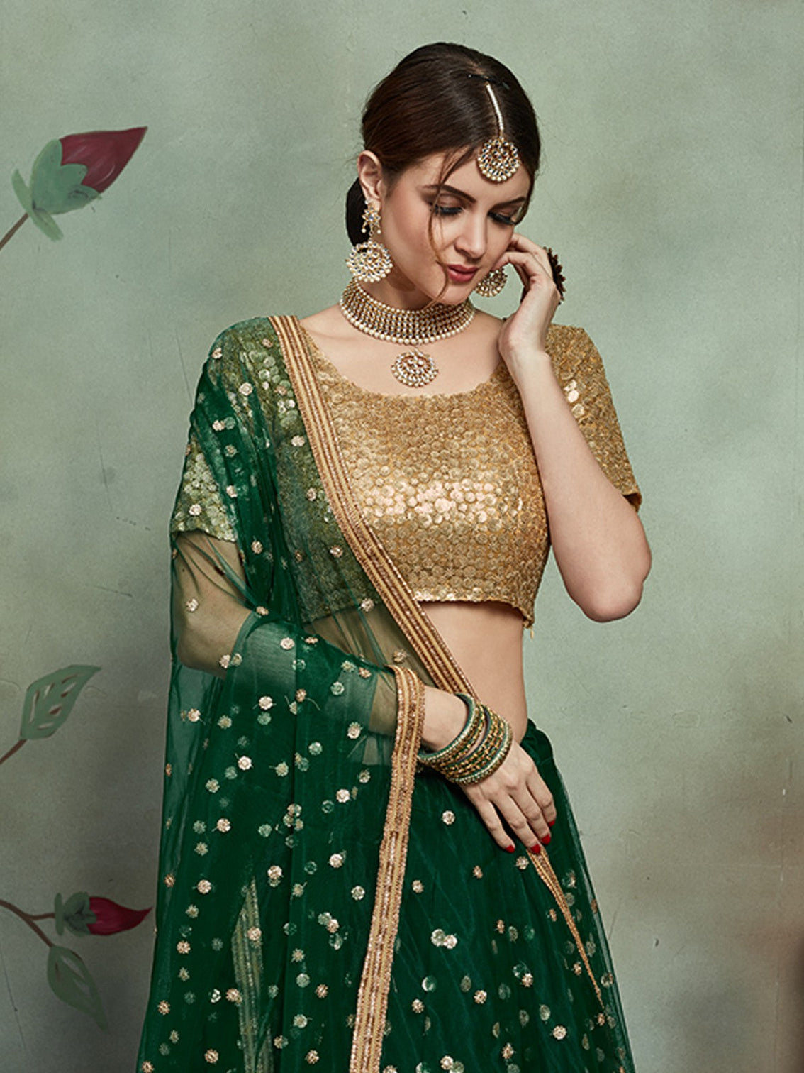 Stylish Dark Green Soft Net Semi Stitched Lehenga With Unstitched Blouse