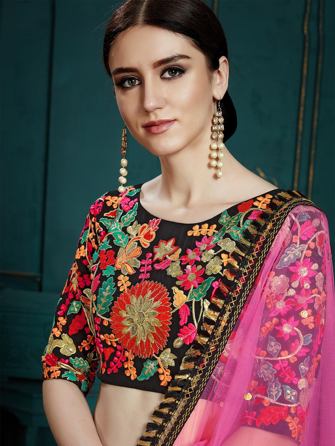 Black Classy Semi Stitched Lehenga With Unstitched Blouse