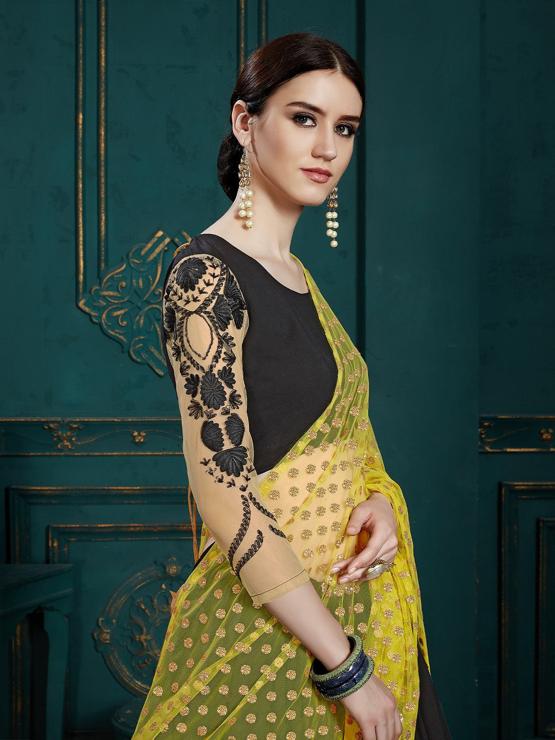 Black Classy Semi Stitched Lehenga With Unstitched Blouse