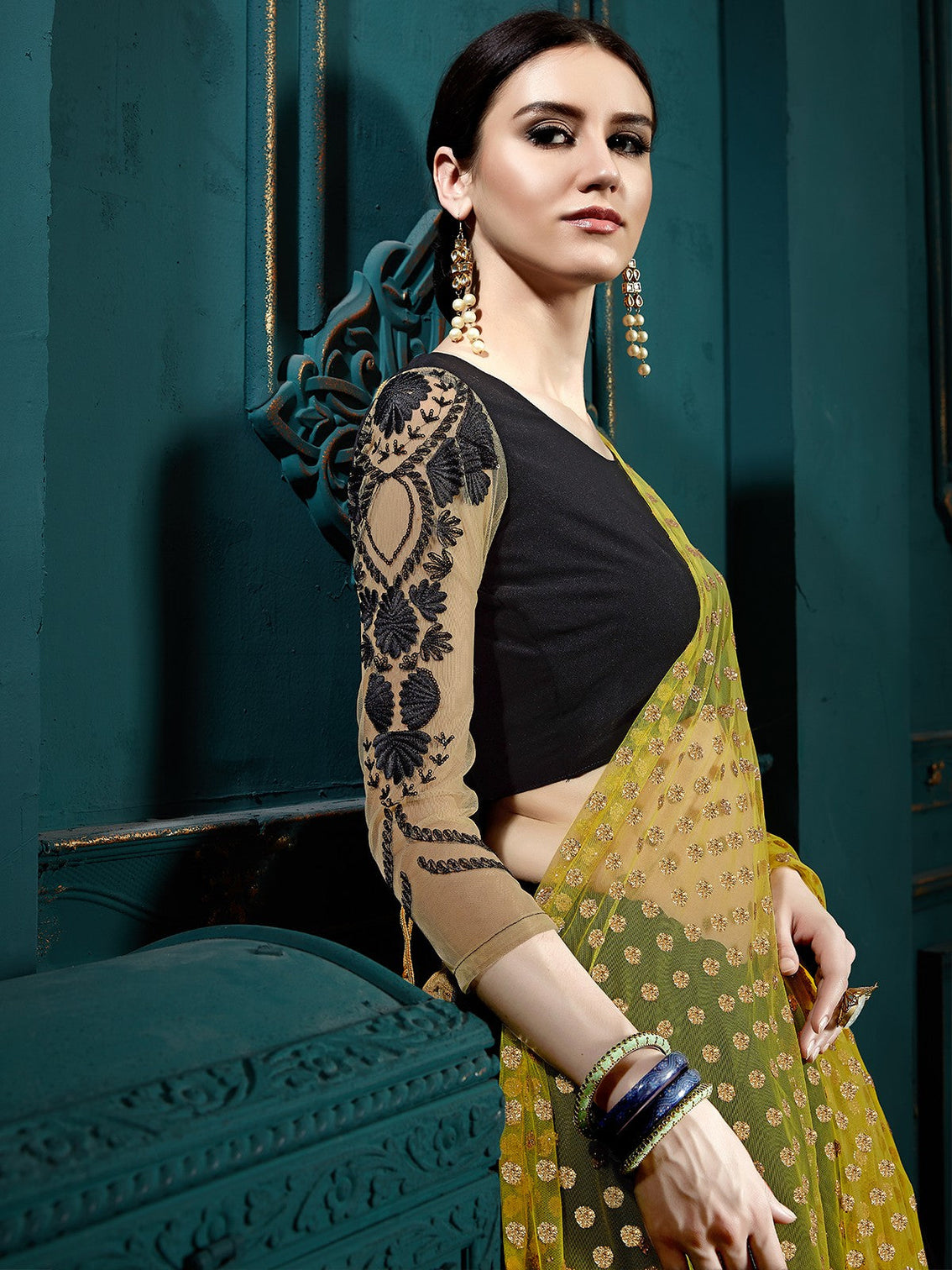 Black Classy Semi Stitched Lehenga With Unstitched Blouse