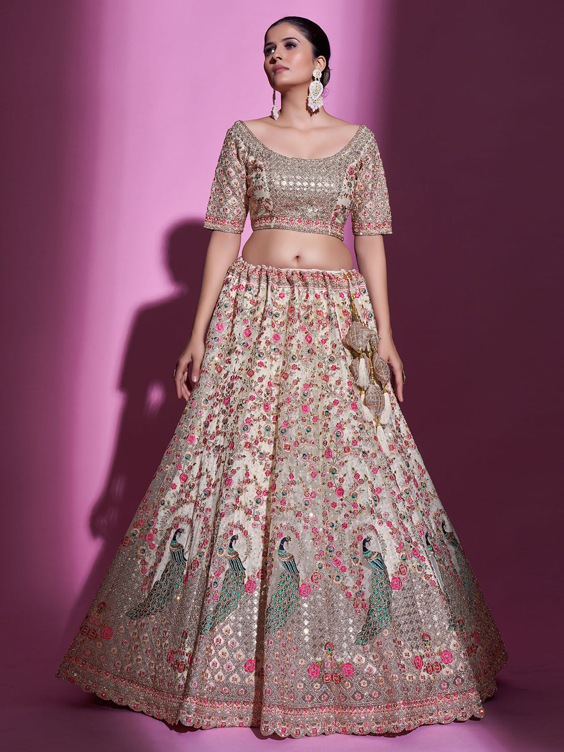Multicolor Net Semi Stitched Lehenga With Unstitched Blouse