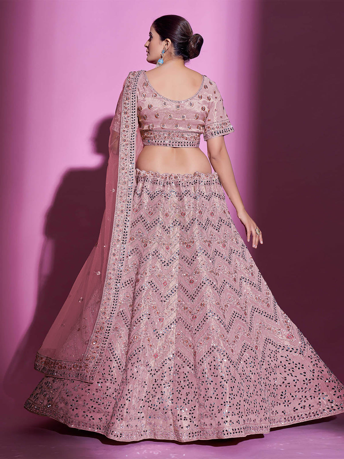 Pink Silk Blend Embroidered Semi Stitched Lehenga With Unstitched Blouse