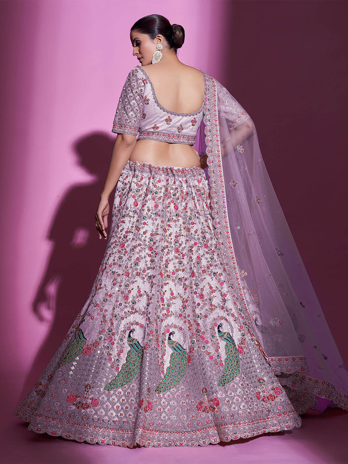 Purple Net Embroidered Semi Stitched Lehenga With Unstitched Blouse