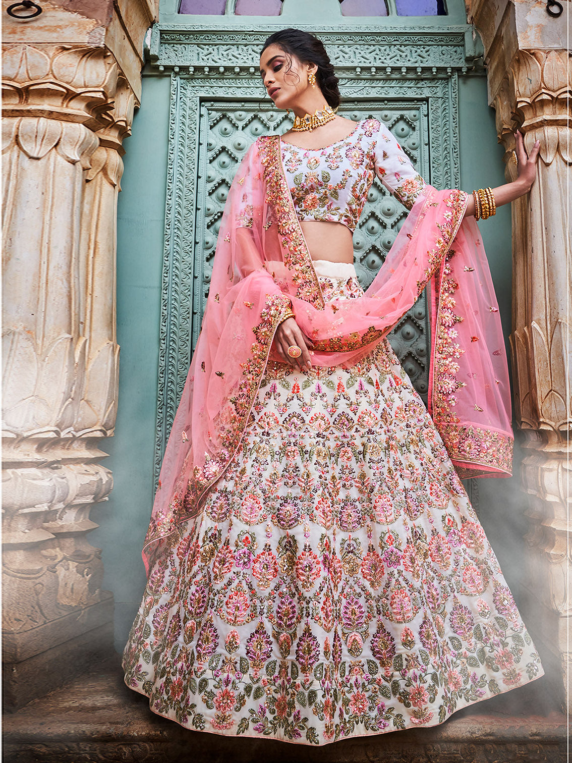 Multicolor Georgette Semi Stitched Lehenga With Unstitched Blouse