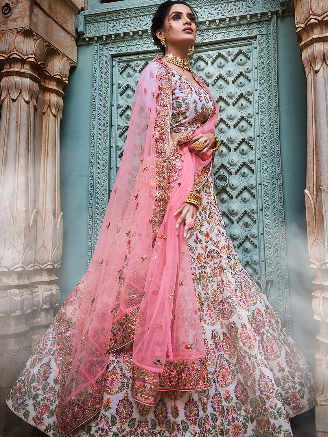 Multicolor Georgette Semi Stitched Lehenga With Unstitched Blouse