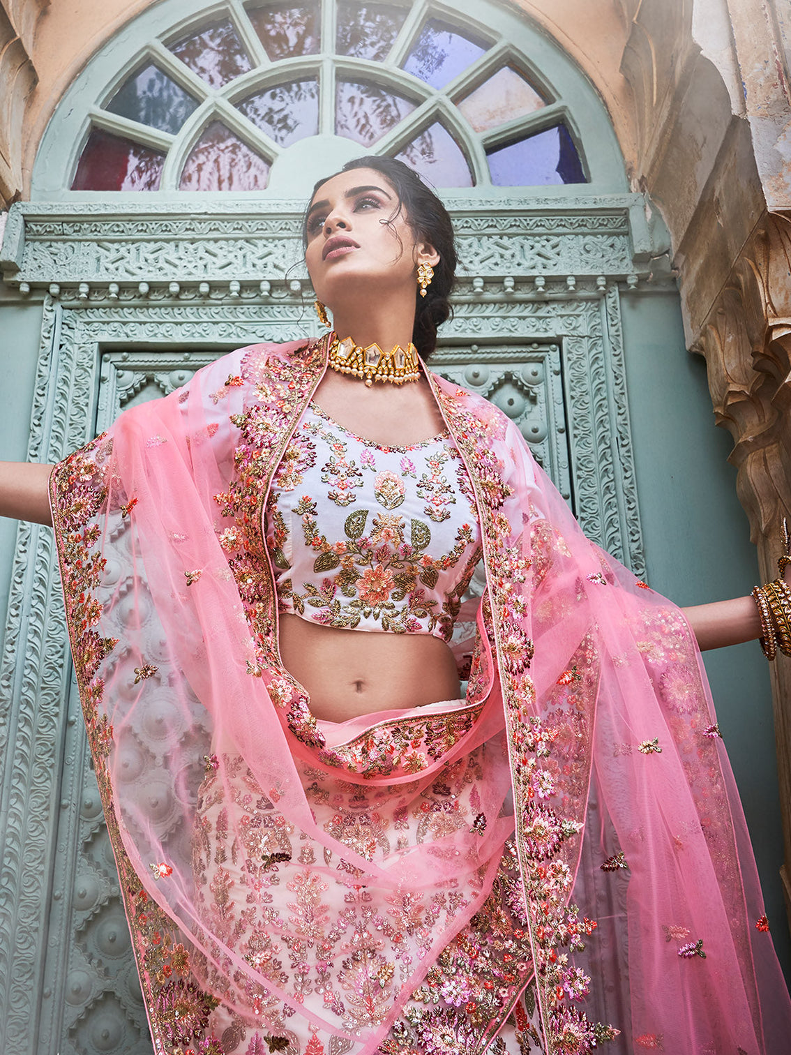 Multicolor Georgette Semi Stitched Lehenga With Unstitched Blouse