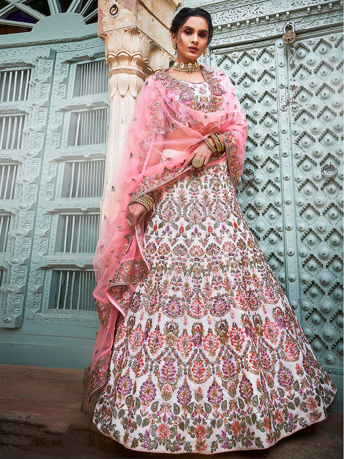 Multicolor Georgette Semi Stitched Lehenga With Unstitched Blouse