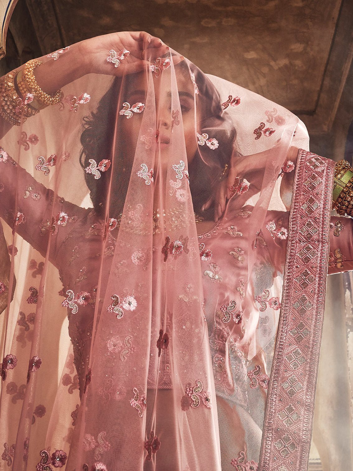 Pink Satin Semi Stitched Lehenga With Unstitched Blouse