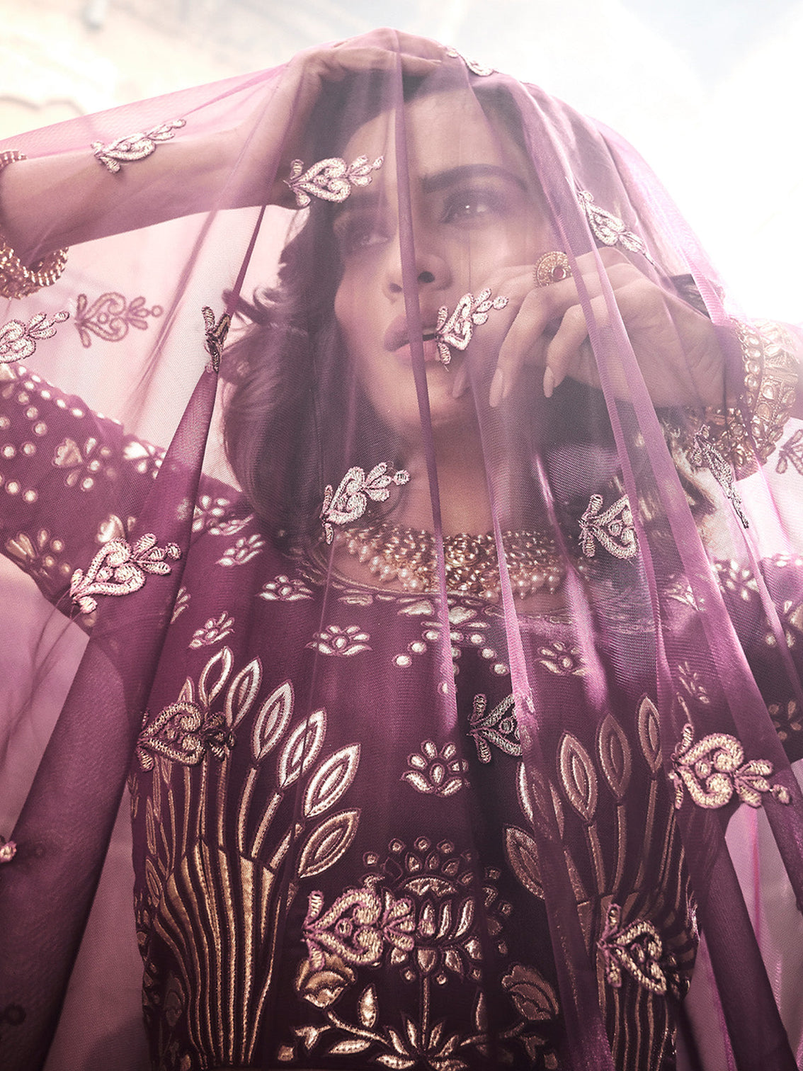 Purple Embroidered Art Silk Semi Stitched Lehenga With Unstitched Blouse